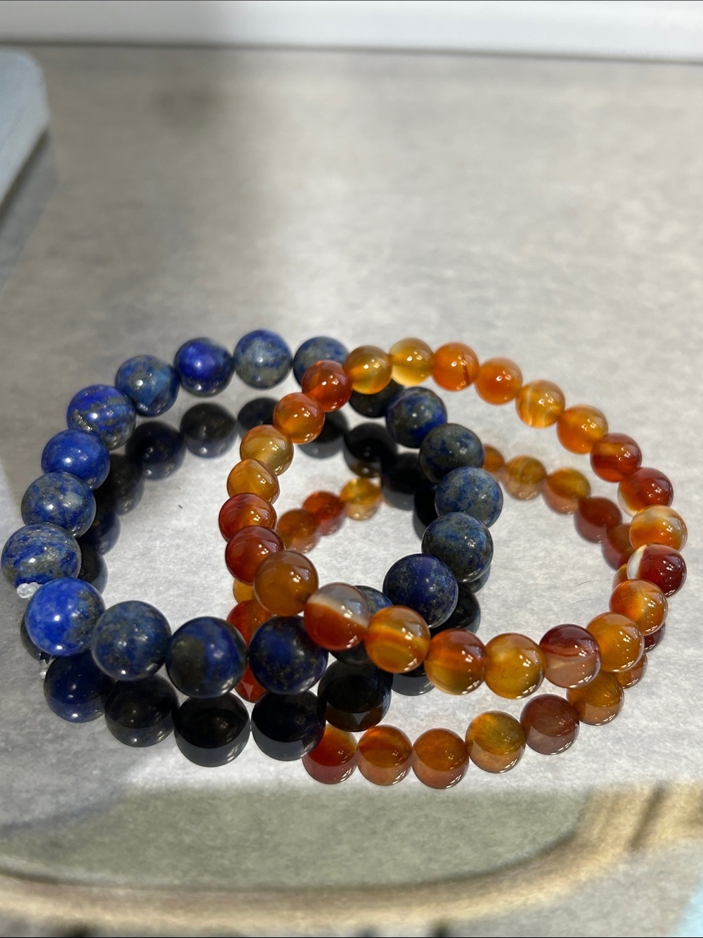 Blue Lapis & Carnelian Stone Stretch Bracelets - Unbranded